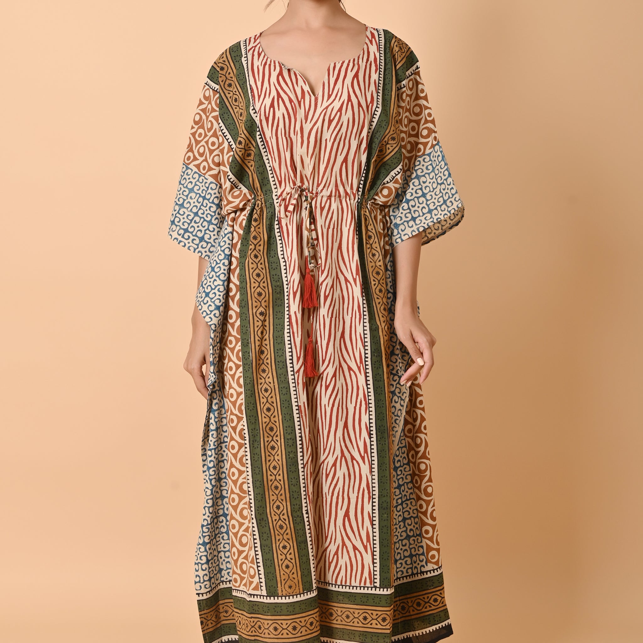 Block Print Cotton Long Kaftan