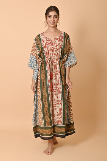 Block Print Cotton Long Kaftan