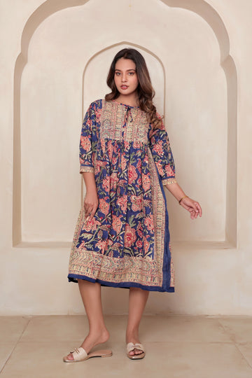 Blue Floral Solona Midi Dress