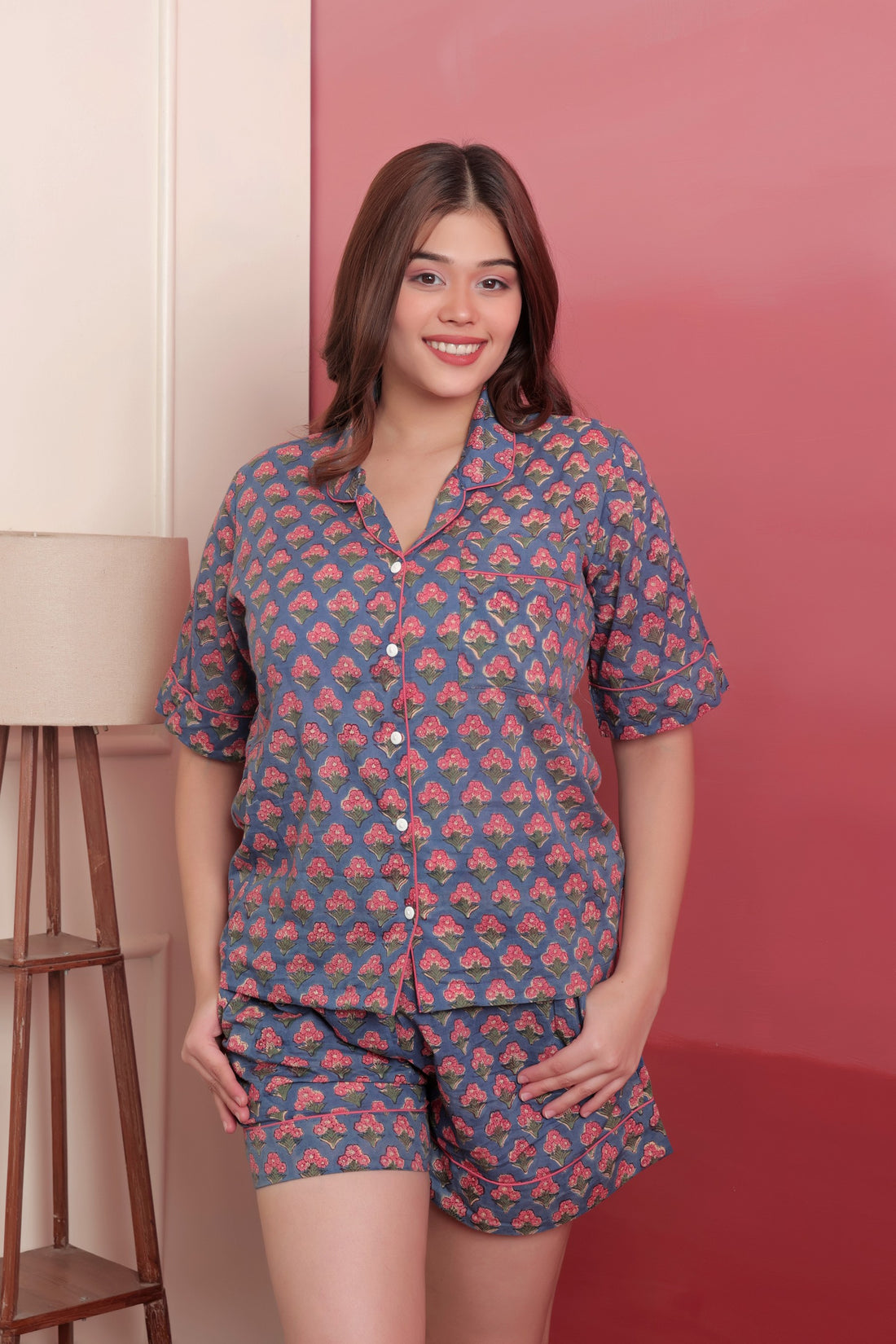 Short PJ Set Blue Flower