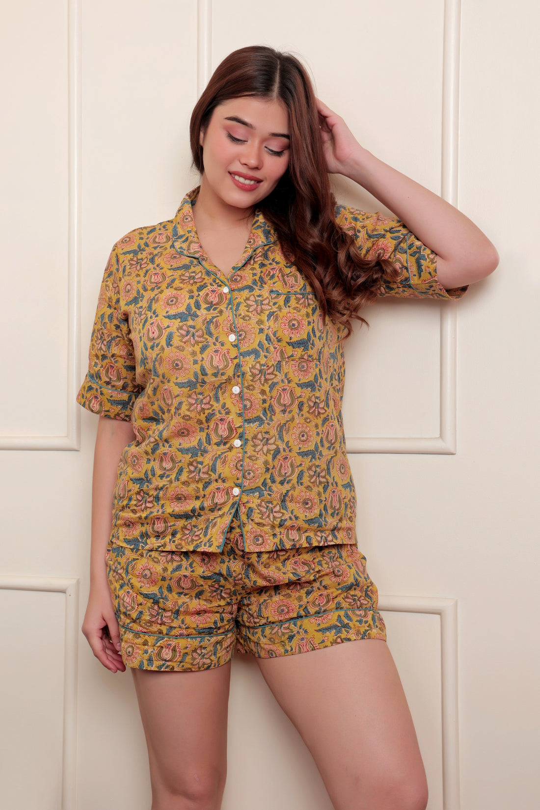 Short PJ Set Yellow Flower