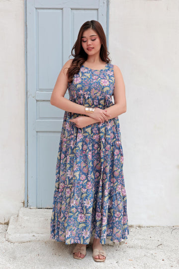 Blue Clara Cotton Maxi Dress
