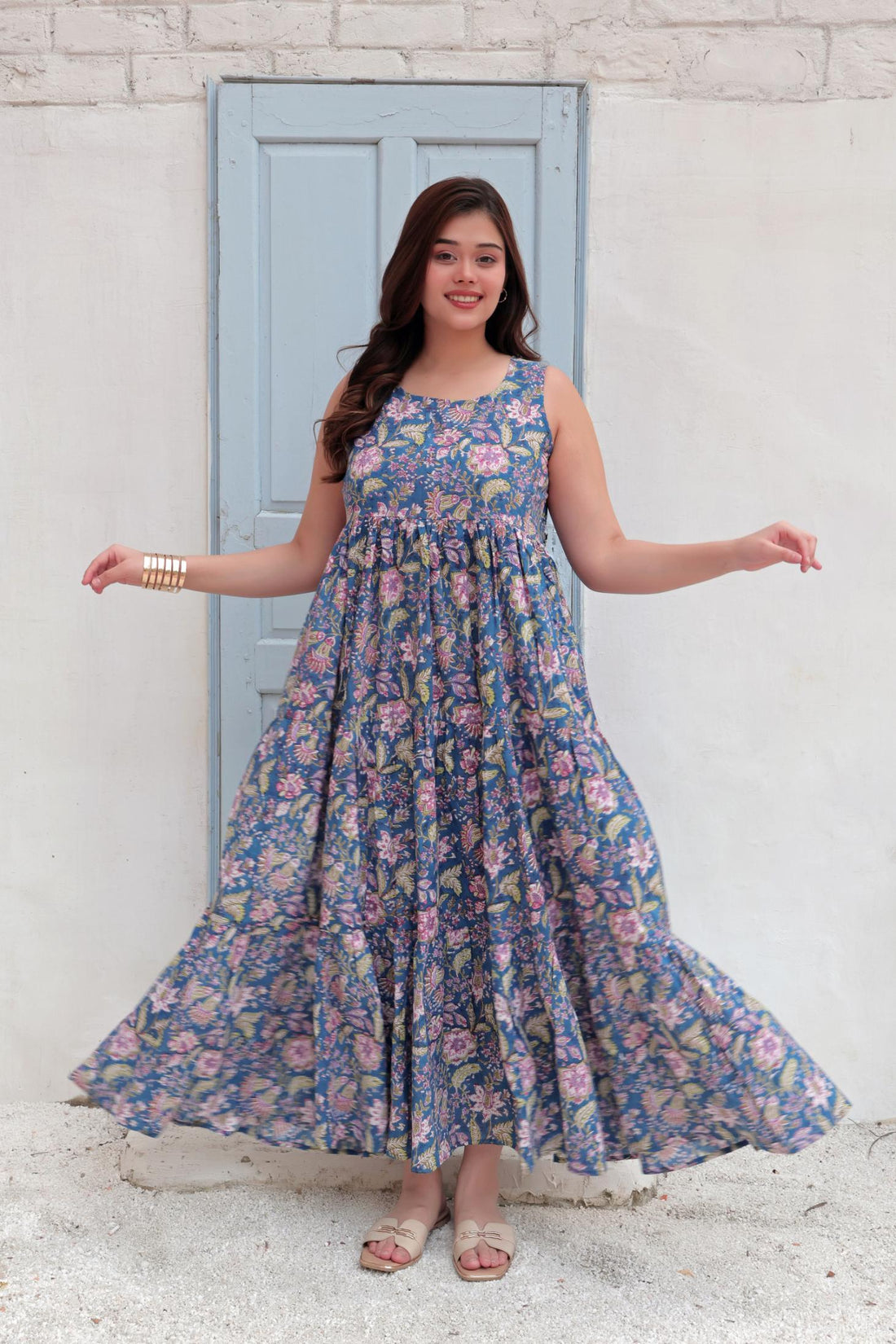 Blue Clara Cotton Maxi Dress