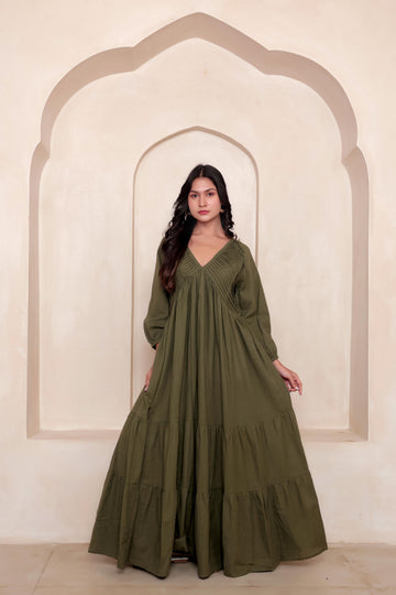 Green Solid Maxi Dress