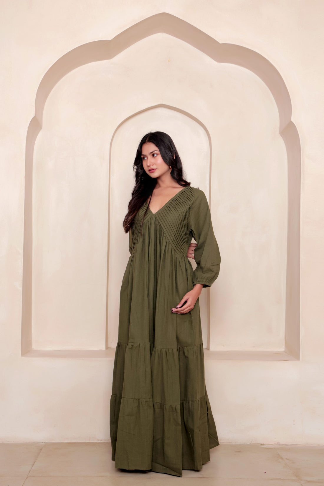 Green Solid Maxi Dress