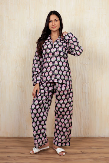 Black Flower PJ Set