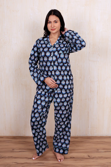 Black Floral Cotton Pj Set
