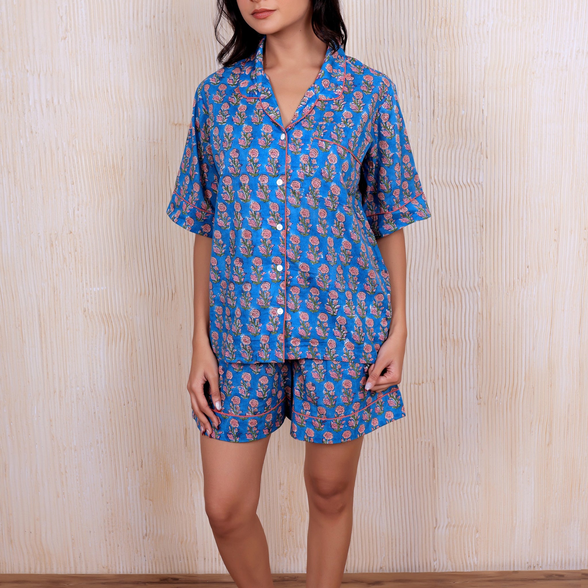 Short PJ Set In Blue Flower