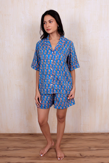 Short PJ Set In Blue Flower