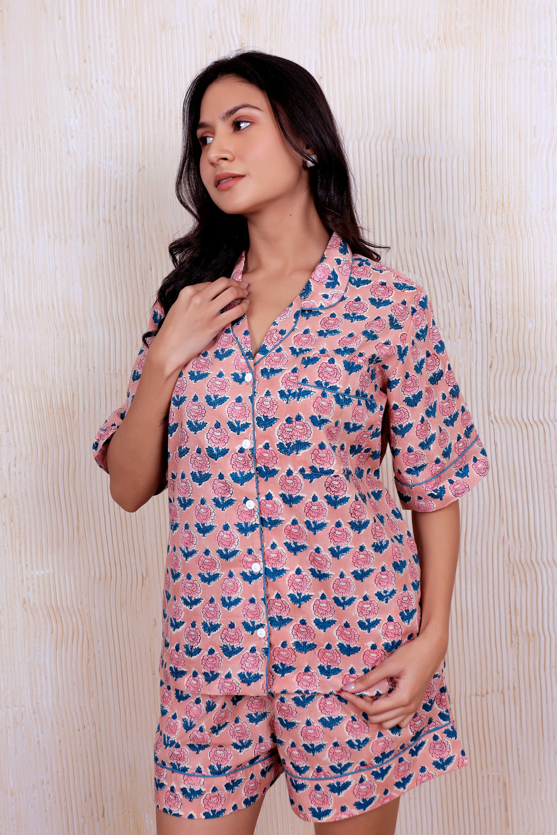 Short PJ Set In Pink Flower