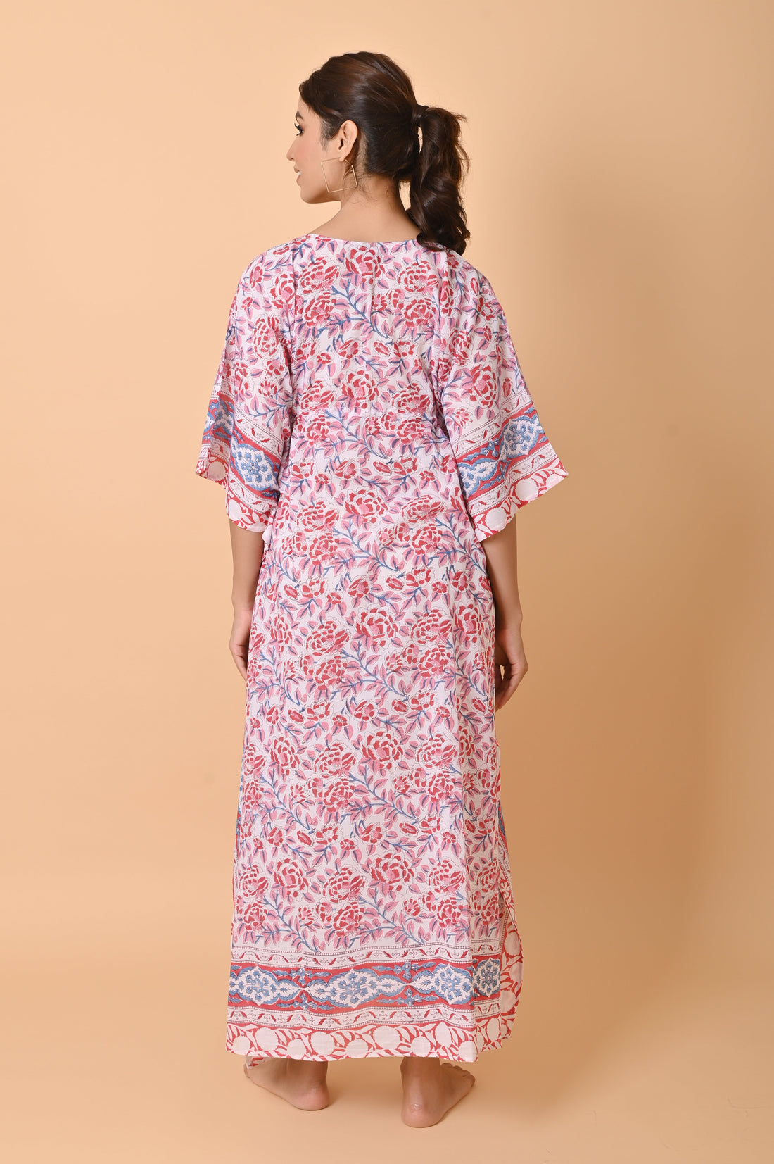 Indian Block Print Cotton Long Bohemian Kaftan Dress