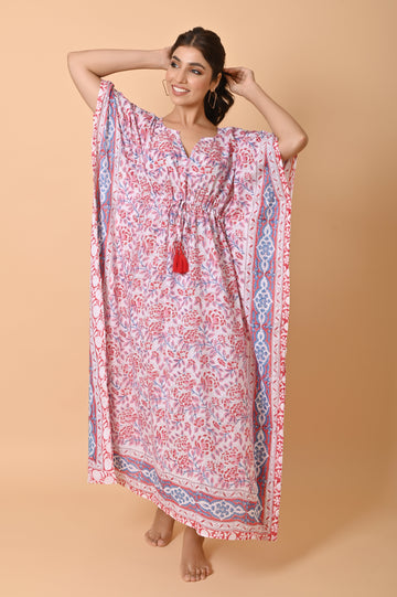 Indian Block Print Cotton Long Bohemian Kaftan Dress