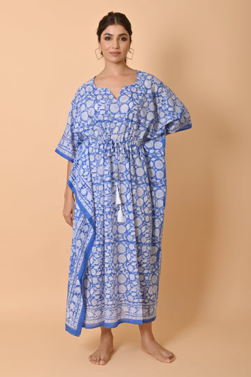 Block Print Cotton Long Kaftan Dress