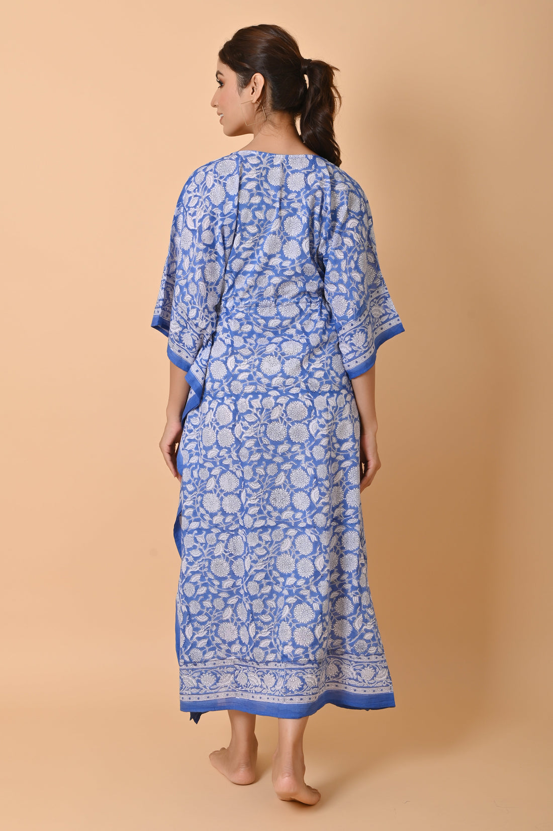 Block Print Cotton Long Kaftan Dress