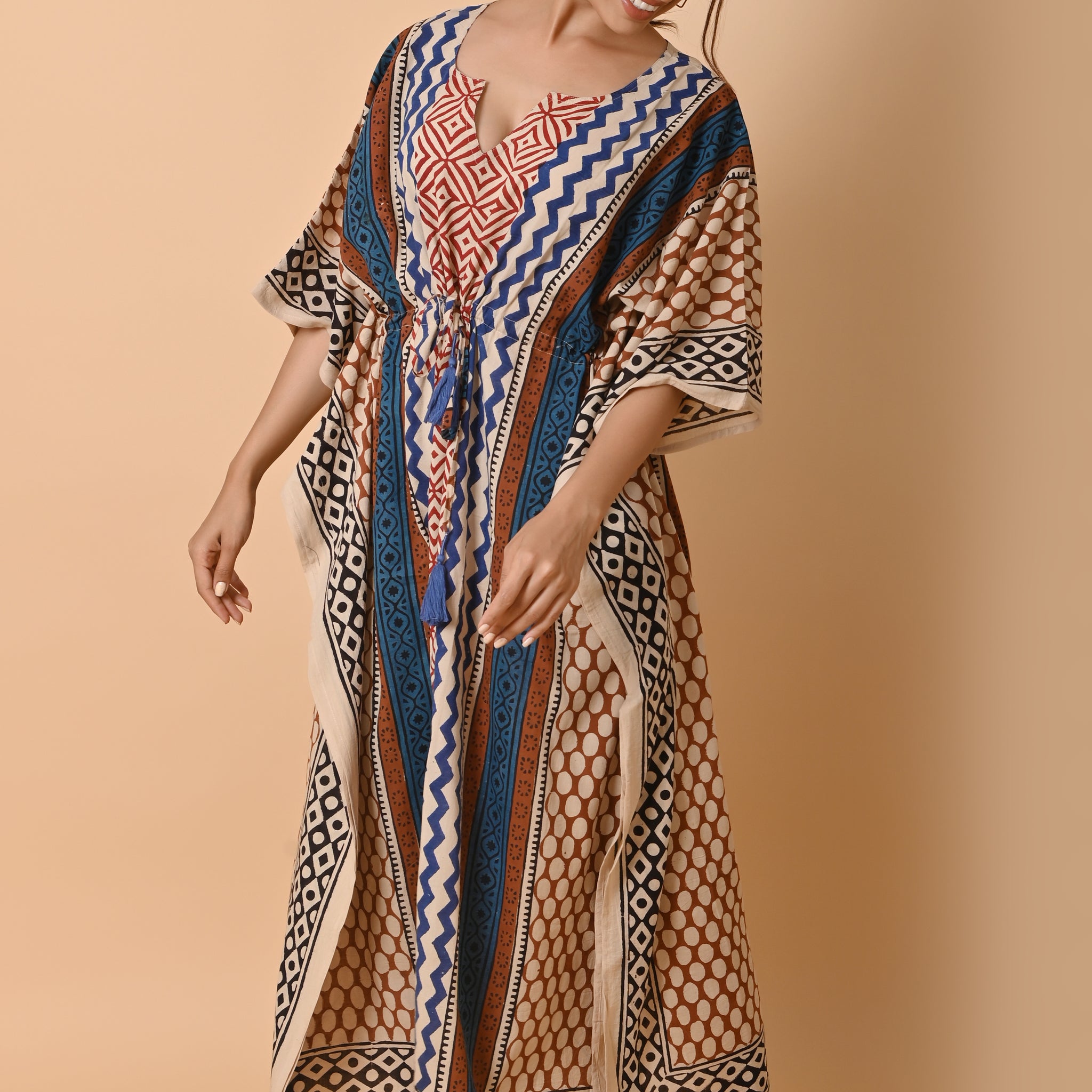 Block Print Cotton Long Kaftan