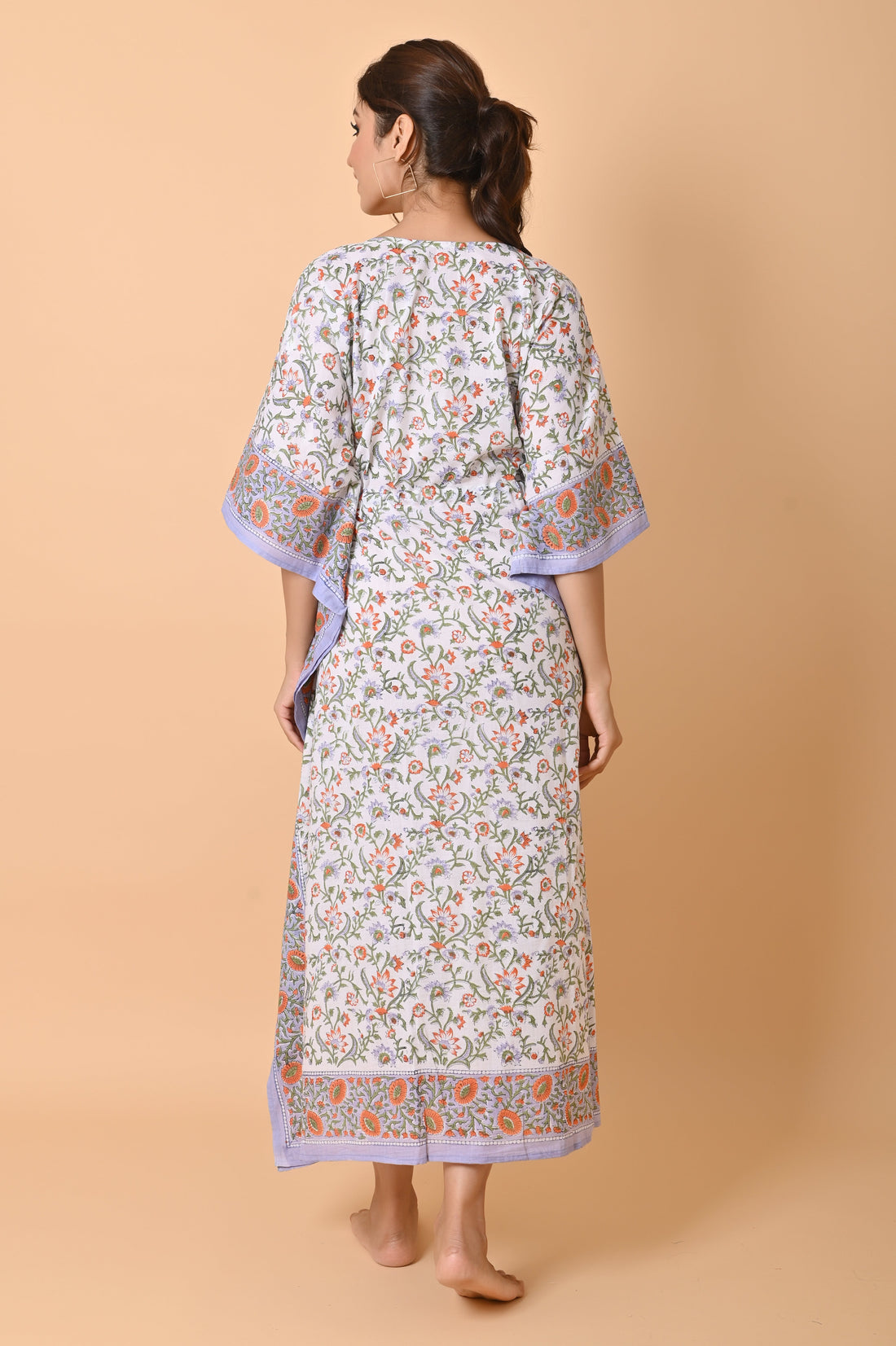 Indian Hand Block Print Cotton Long Bohemian Kaftan Dress