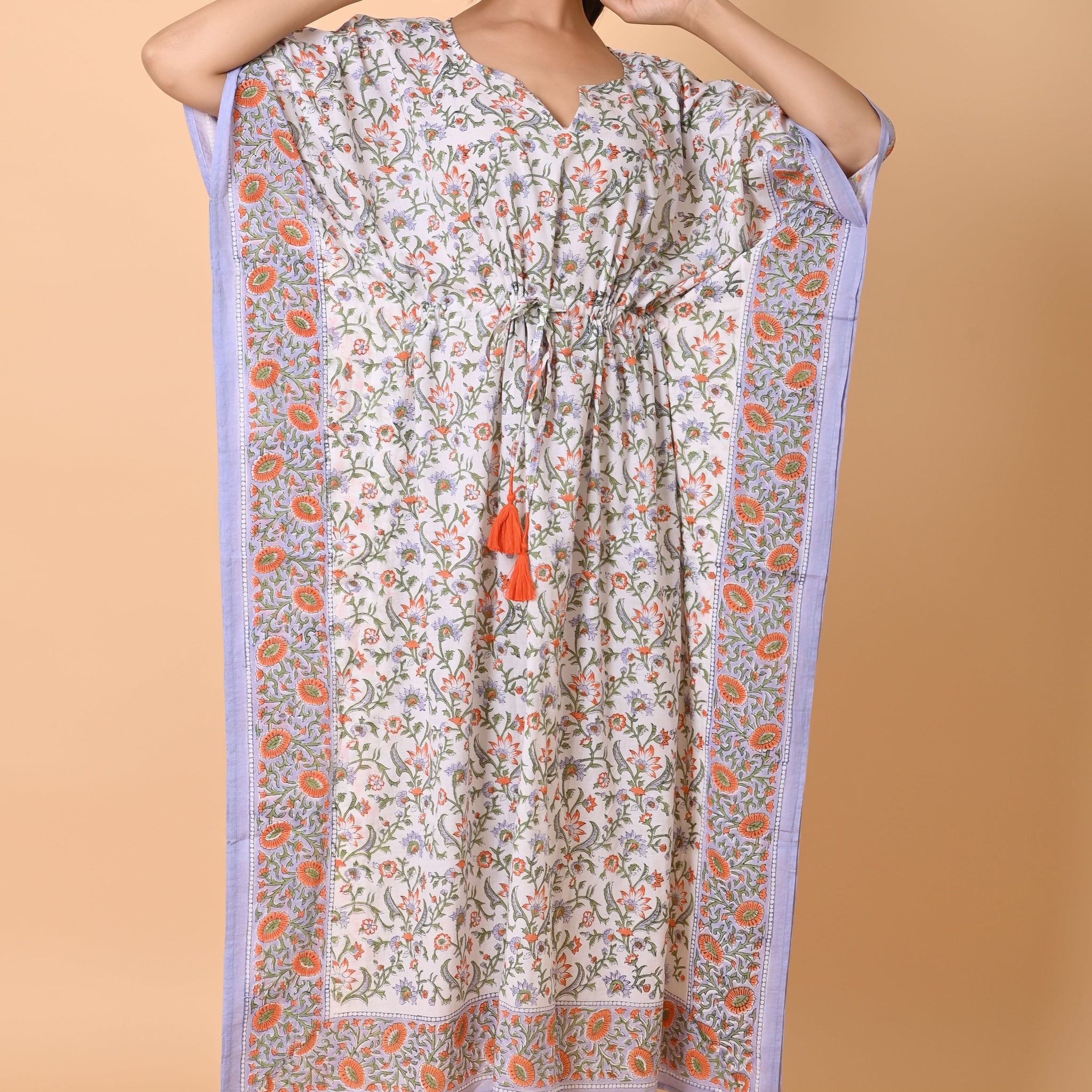 Indian Hand Block Print Cotton Long Bohemian Kaftan Dress