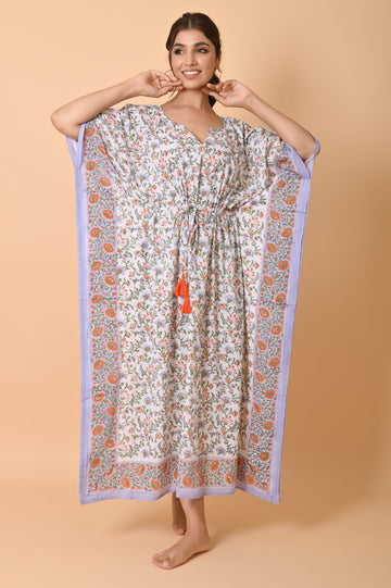 Indian Hand Block Print Cotton Long Bohemian Kaftan Dress