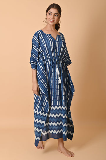 Block Print Natural indigo Long Kaftan