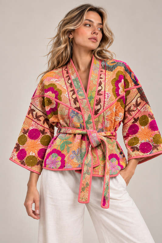 The Sunset Bloom Kantha Jacket - One of One