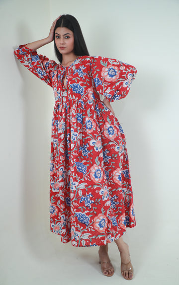 Red Meadow long ladies cotton maxi dress