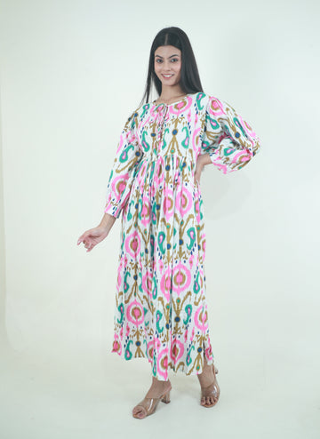 Ikat Meadow  ladies cotton maxi dress