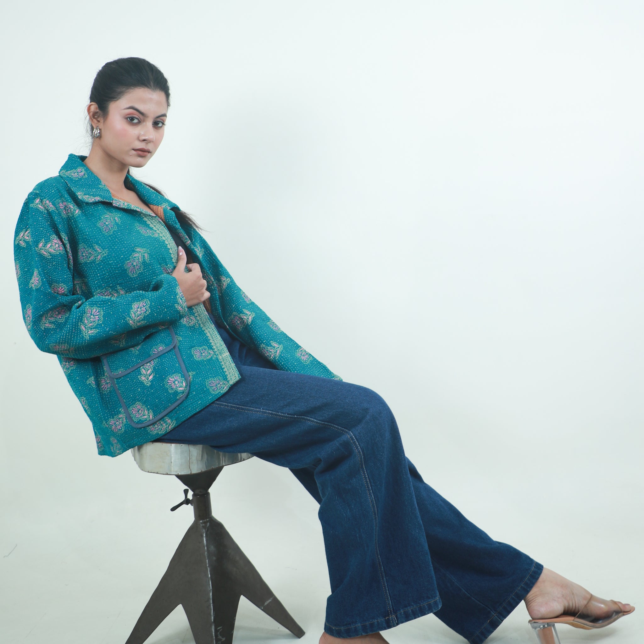 COTTON KANTHA KIMONO BOMBER JACKET