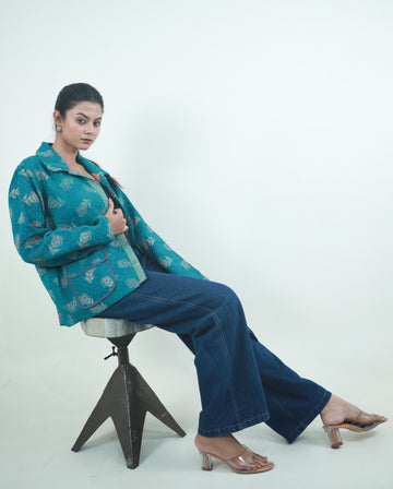 COTTON KANTHA KIMONO BOMBER JACKET