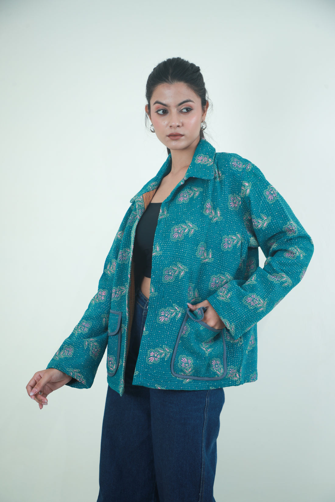 COTTON KANTHA KIMONO BOMBER JACKET