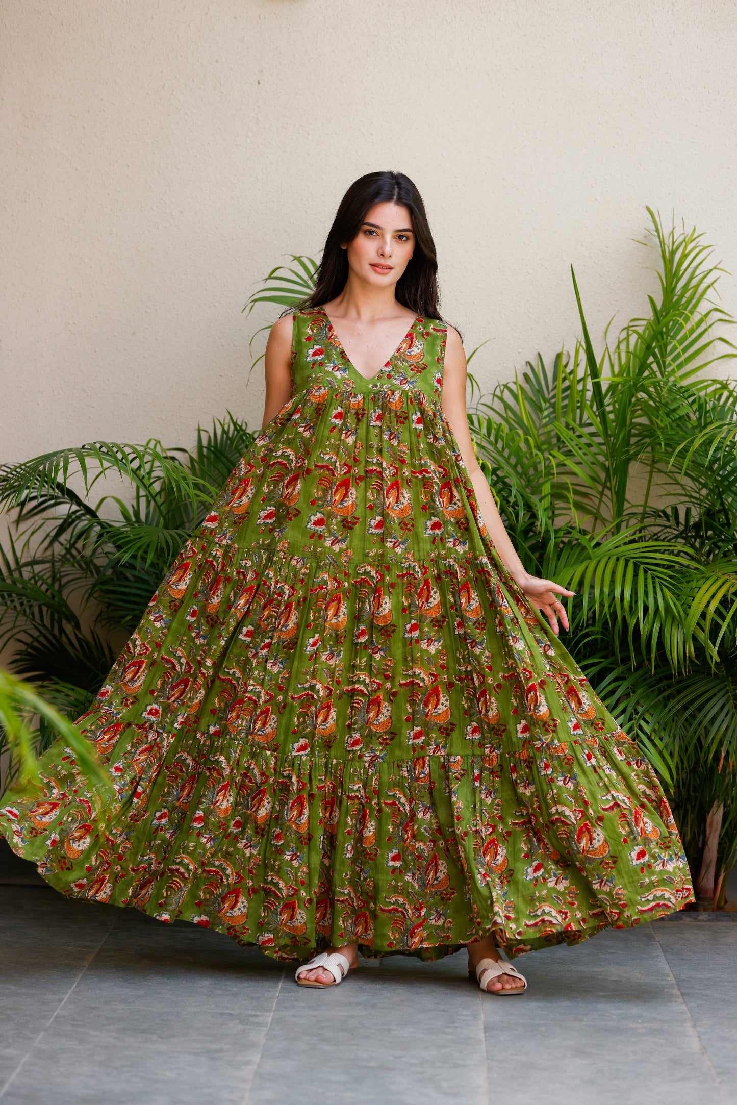 Vora Dress Deep Moss Garden