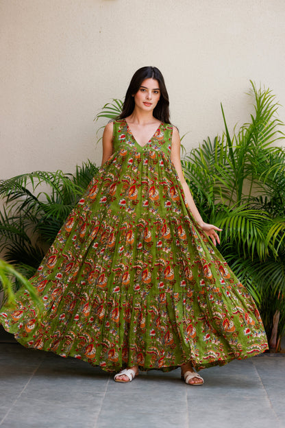 Vora Dress Deep Moss Garden
