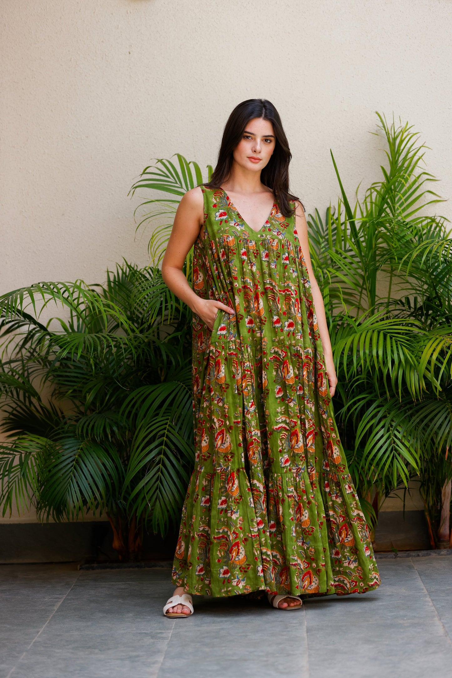 Vora Dress Deep Moss Garden