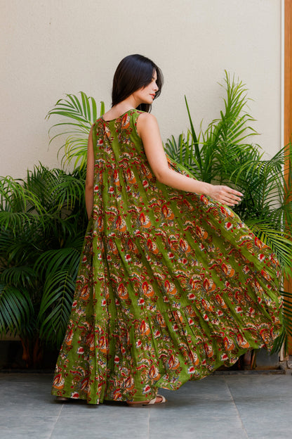 Vora Dress Deep Moss Garden